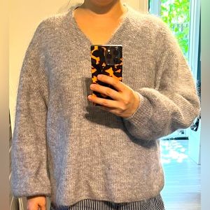 Zara Puff Sleeve Sweater – Gray, Nylon Wool Mohair Blend, Loose Fit (Mediun)